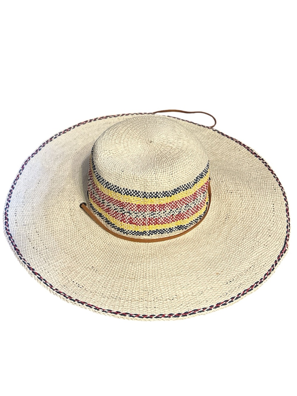 Scala Wide-Brim Straw Hat with Red, Yellow and Blue Band NWOT